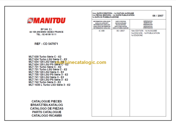 Manitou MLT 735 PS S 3 - E2 PARTS CATALOGUE