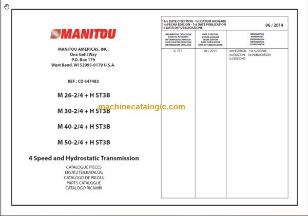 MANITOU M 50-2 + H ST3B PARTS CATALOGUE