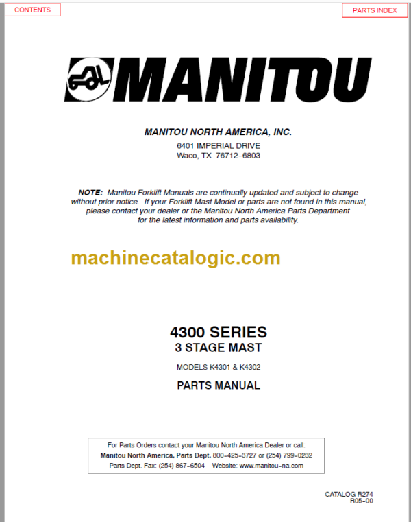 MANITOU 4300 Series Parts Manual