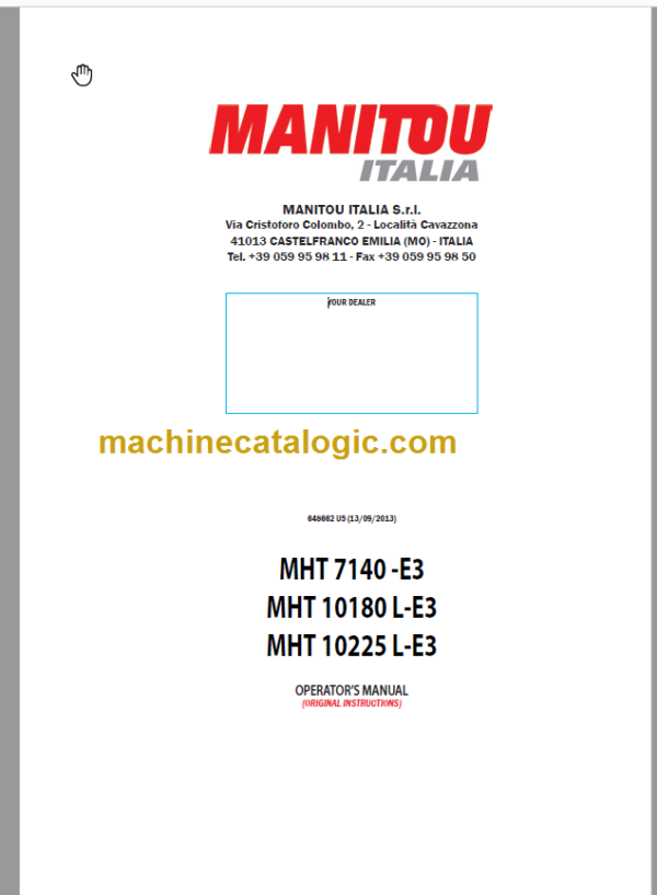MHT 10225 L-E3 OPERATOR’S MANUAL