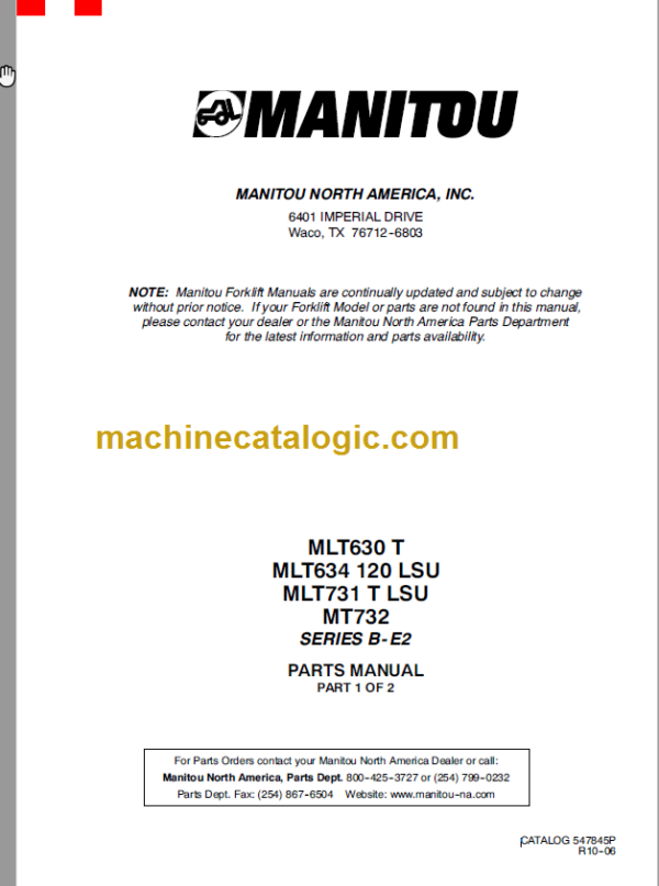 Manitou MLT 634 SERIES B-E2 PARTS MANUAL