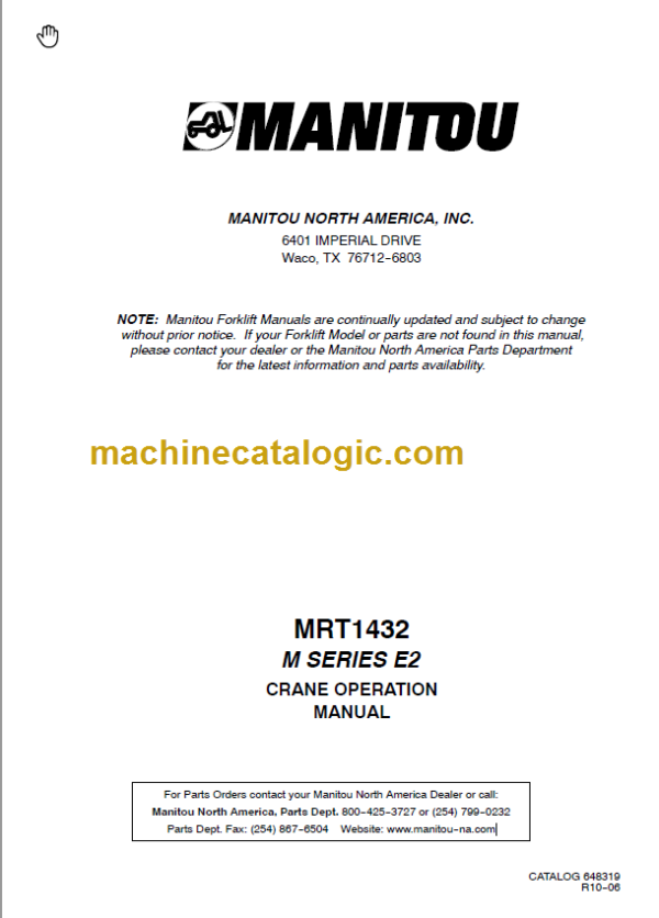 Manitou MRT 1432 M SERIES E2 CRANE OPERATION MANUAL