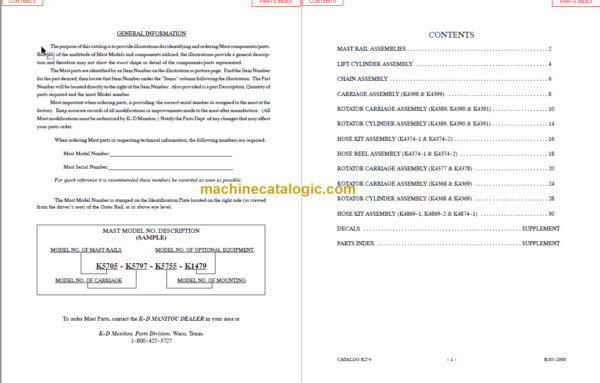 MANITOU 4300 Series Parts Manual