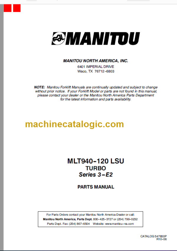 Manitou MLT 940 TURBO Series 3-E2 PARTS MANUAL