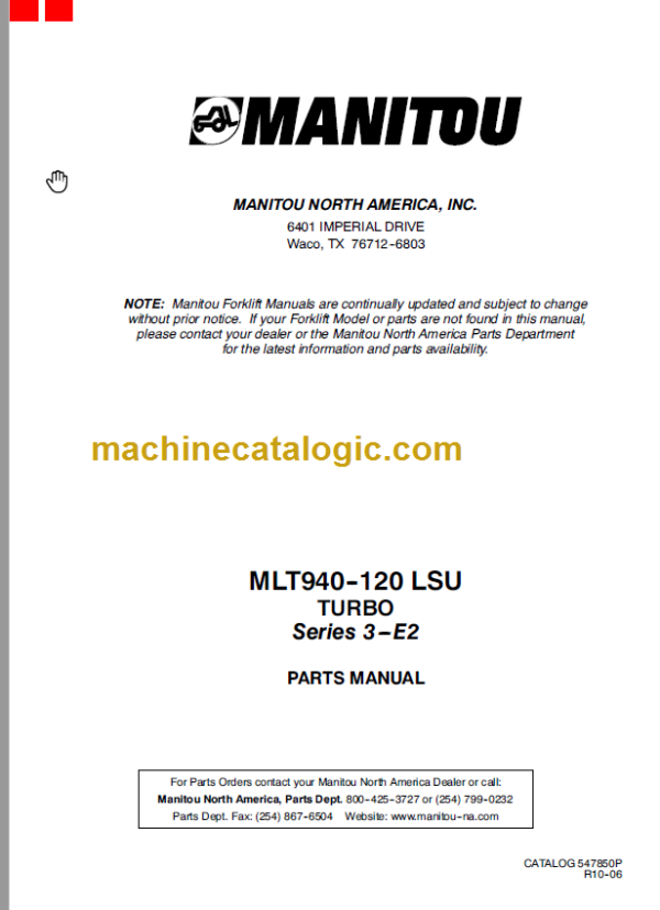 Manitou MLT 940-120 LSU TURBO Series 3-E2 PARTS MANUAL