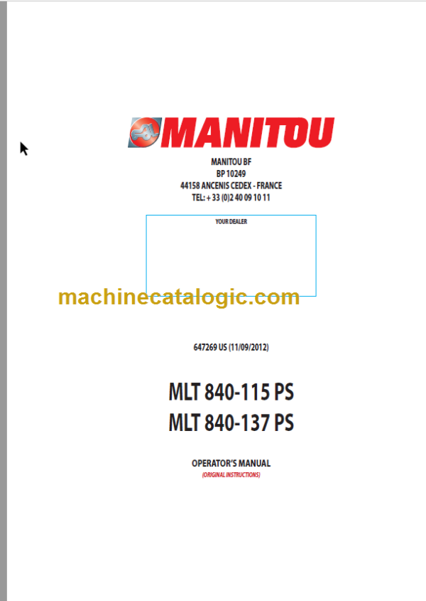 Manitou MLT 840-137 PS Operator's Manual