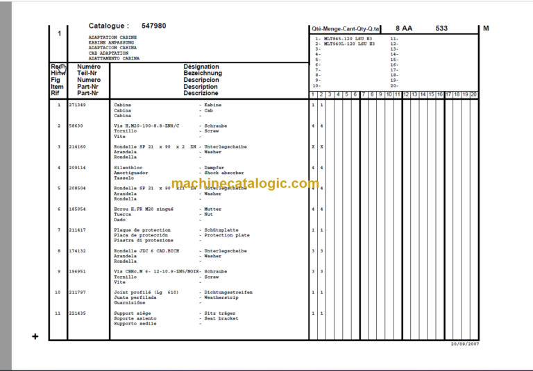Manitou MLT 845 120 LSU S3-E3 PARTS CATALOGUE