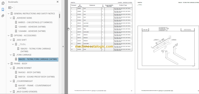 Manitou MLT 845 S3 E3 Parts Catalogue