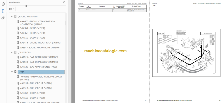 Manitou MLT 845 S3 E3 Parts Catalogue