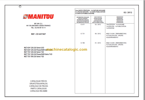 Manitou MLT 634 Serie G-E3 PARTS CATALOGUE