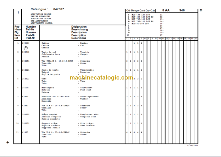 Manitou MLT 634 Serie G-E3 PARTS CATALOGUE