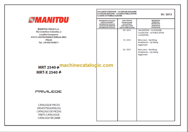 Manitou MRT-X 2540+ PARTS MANUALS