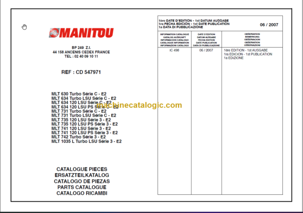 Manitou MLT 735 120 LSU PS Série 3 - E2 PARTS CATALOGUE