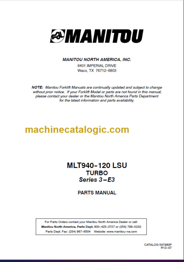 Manitou MLT 940 L 120 LSU S3-E3 PARTS CATALOGUE