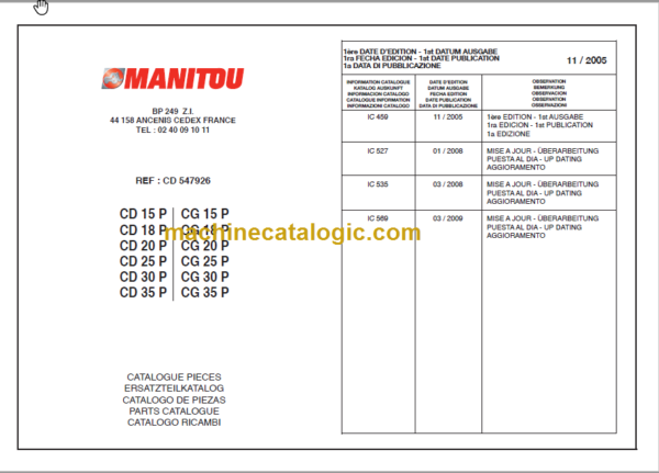 MANITOU CD 15P-CG 15P PARTS CATALOGUE