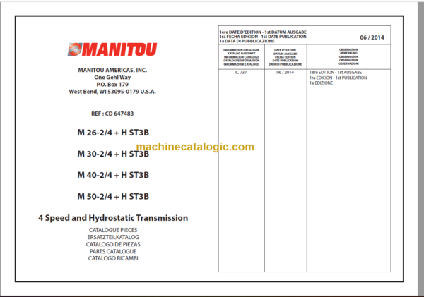 MANITOU M 50-4 + H ST3B PARTS CATALOGUE