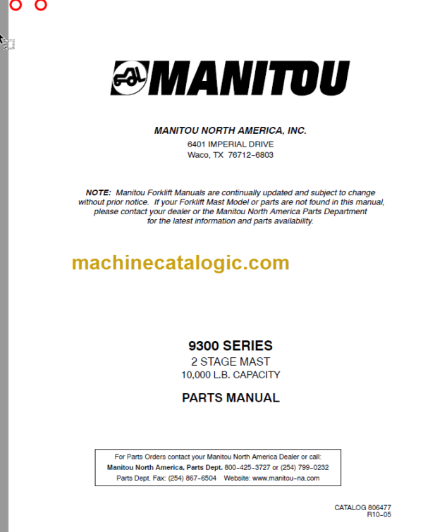 MANITOU 9300 Series Parts Manual