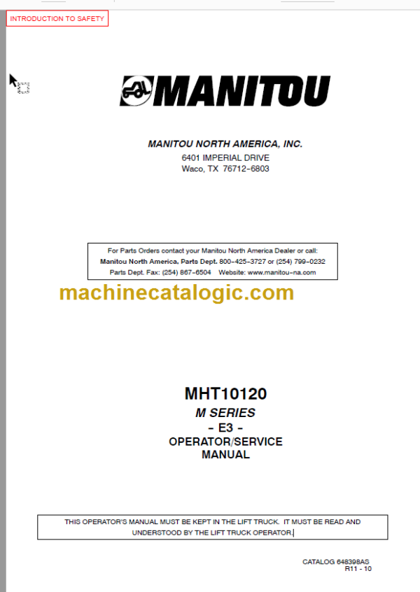 MHT10120 M SERIES E3 OPERATOR SERVICE MANUAL