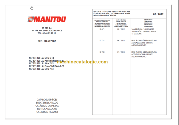 Manitou MLT 634-120 LSU Série G-E3 PARTS CATALOGUE