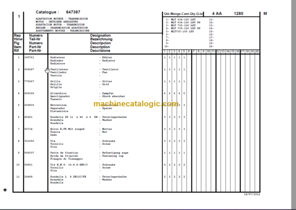 Manitou MLT 634-120 LSU Série G-E3 PARTS CATALOGUE