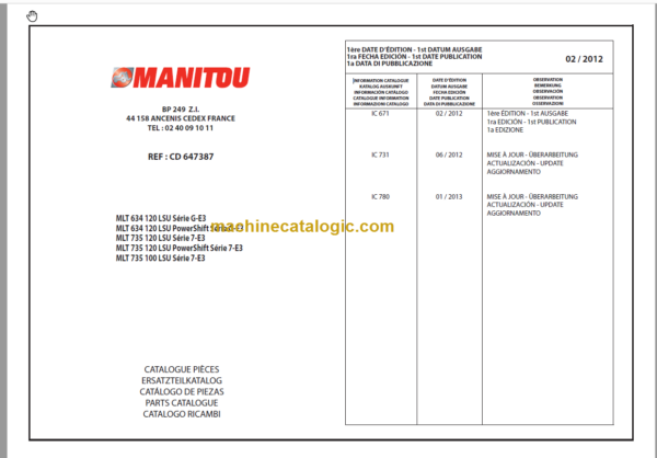 Manitou MLT 735 LSU S 7-E3 PARTS CATALOGUE