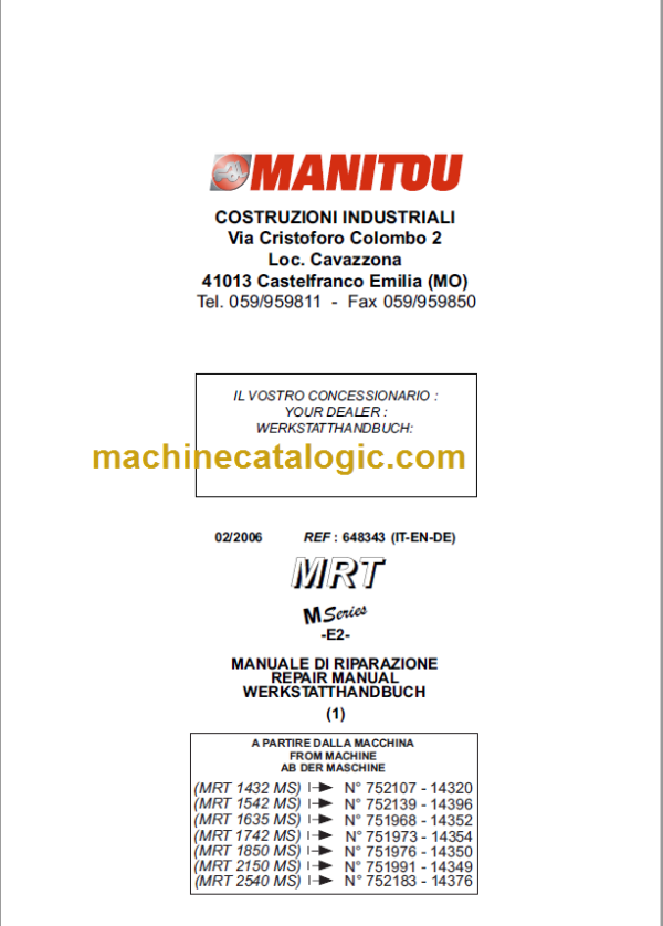 Manitou MRT M Series Multi language Repair manual