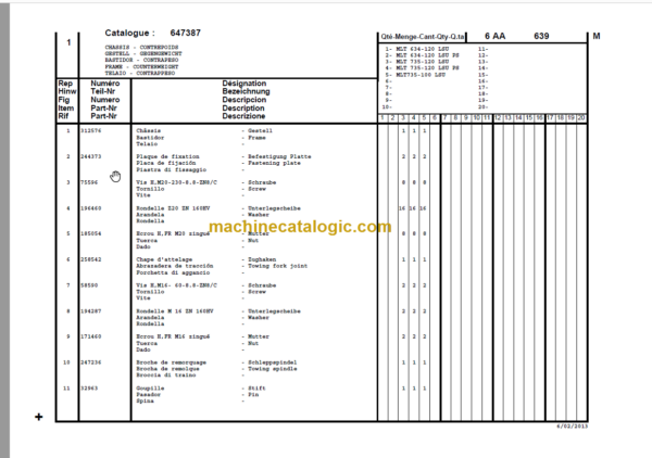 Manitou MLT 735 LSU S 7-E3 PARTS CATALOGUE