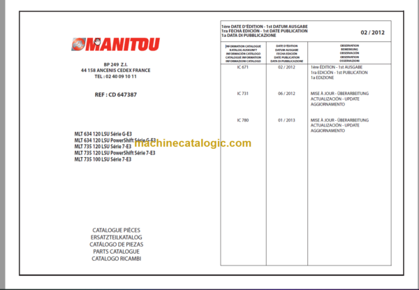 Manitou MLT 735-120 LSU Série 7-E3 PARTS CATALOGUE