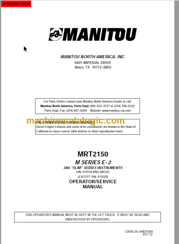 Manitou MRT 2150 M SERIES E-2 SERVICE MANUAL