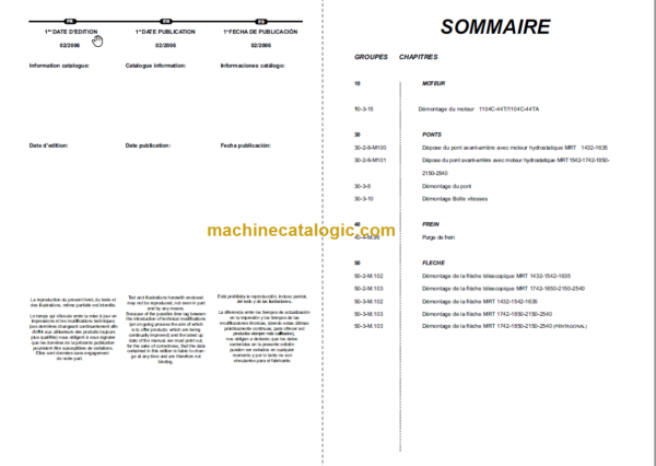 Manitou MRT 1742 MS REPAIR MANUAL FR-EN-ES