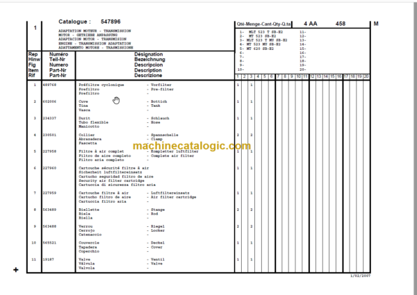 Manitou MLT 523T Mono-Ultra SB-E2 PARTS MANUAL