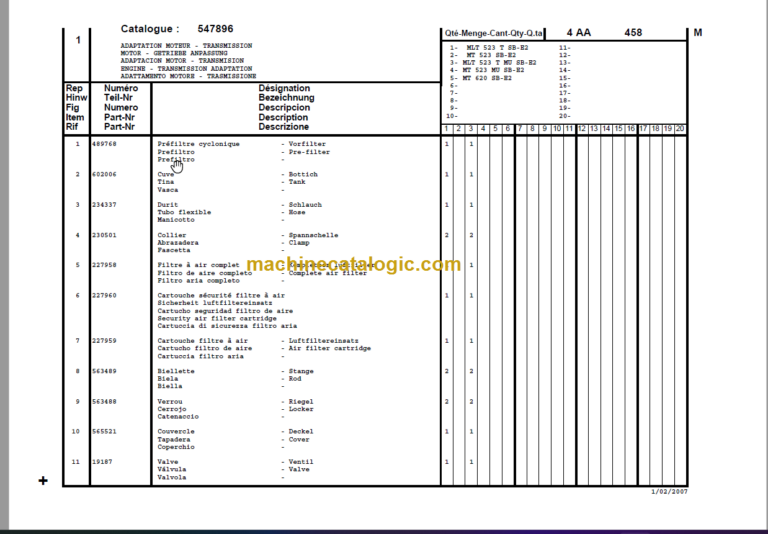 Manitou MLT 523T PARTS MANUAL
