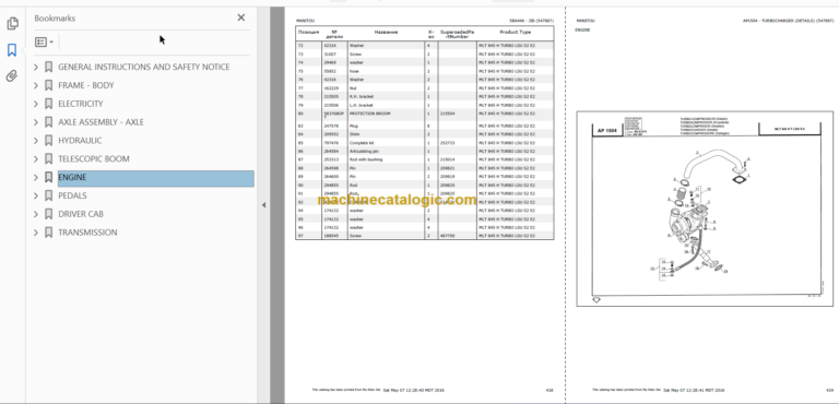 Manitou MLT 845 H TURBO LSU S2 E2 PARTS CATALOGUE