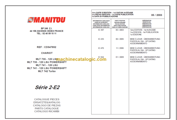 Manitou MLT 735 120 LSU Parts Catalogue