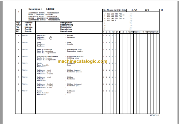 Manitou MLT 735 120 LSU Parts Catalogue