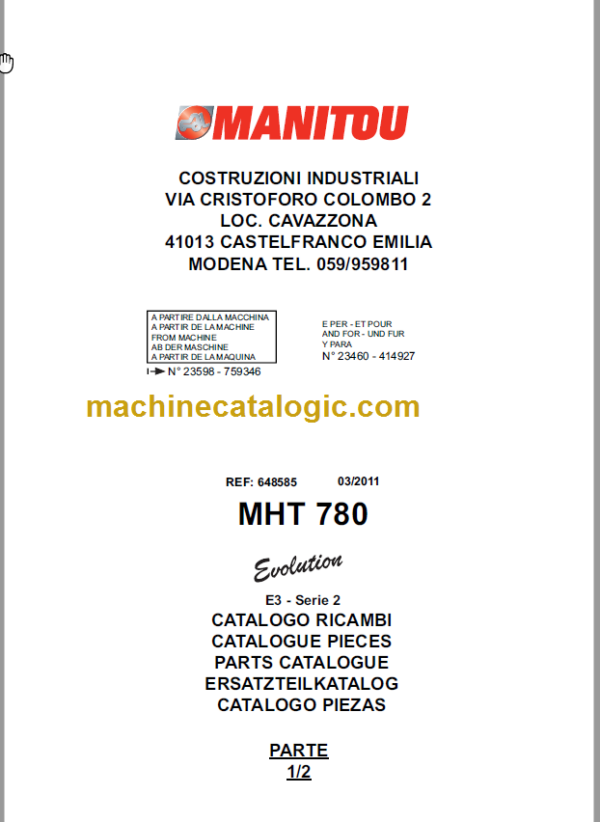 Manitou MHT 780 Parts Manual