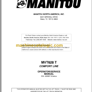 Manitou MVT 628 T COMFORT LINE OPERATOR'S MANUAL