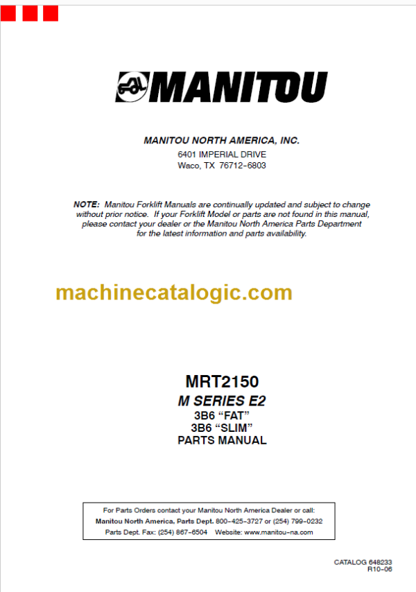 Manitou MRT 2150 M SERIES E2 PARTS MANUAL