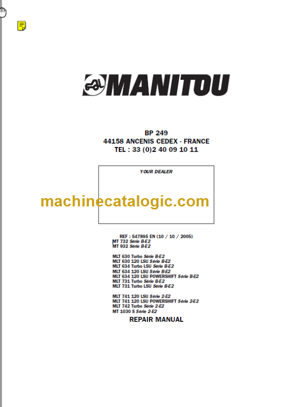 Manitou MLT 741 120 LSU Série 2-E2 Repair Manual