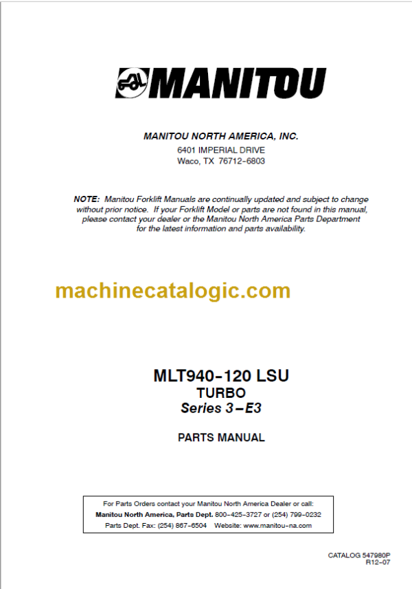 Manitou MLT 940 L S3 E3 PARTS CATALOGUE