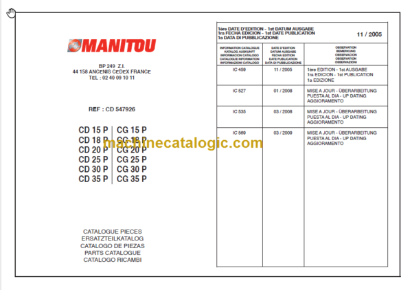 MANITOU CD 18P-CG 18P PARTS CATALOGUE