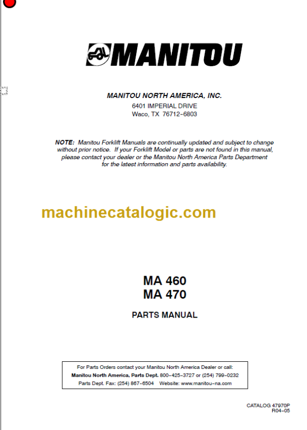 MANITOU MA 460 PARTS MANUAL