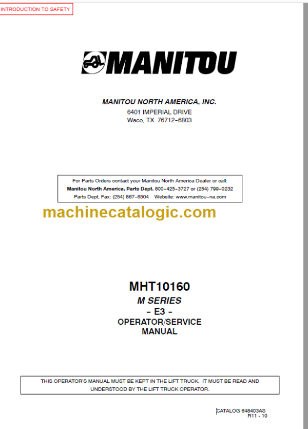 MHT10160 M SERIES E3 OPERATOR SERVICE MANUAL