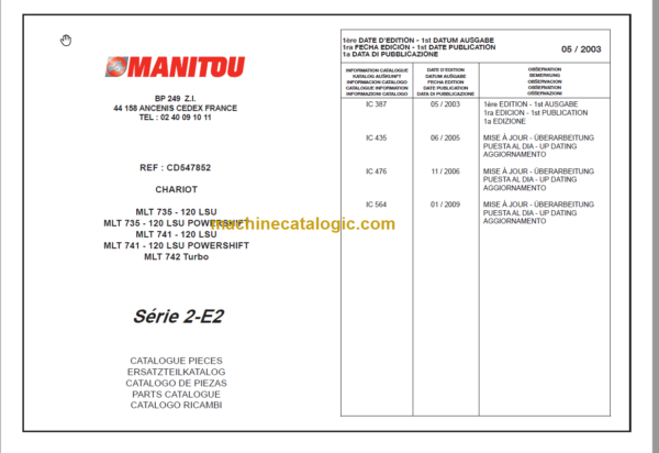 Manitou MLT 741 120 LSU Parts Catalogue