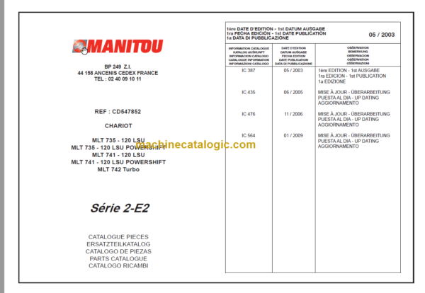 Manitou MLT 742 Turbo Parts Catalogue