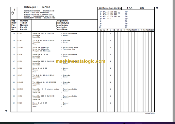 Manitou MLT 742 Turbo Parts Catalogue