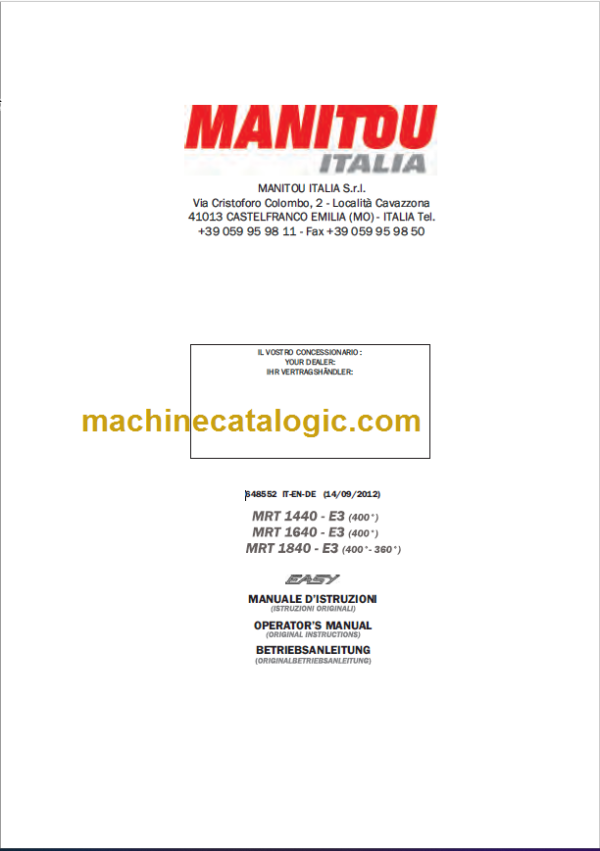 Manitou MRT 1840 E3 OPERATOR’S MANUAL