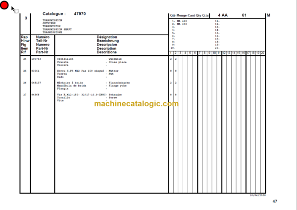 MANITOU MA 460 PARTS MANUAL