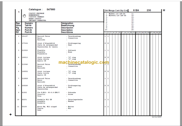 Manitou MLT 940 L S3 E3 PARTS CATALOGUE