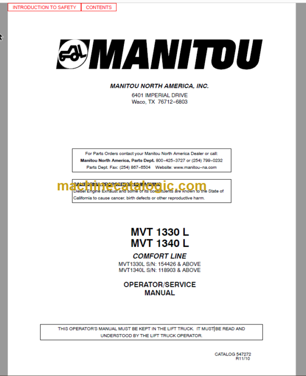 Manitou MVT 1330 L OPERATOR SERVICE MANUAL